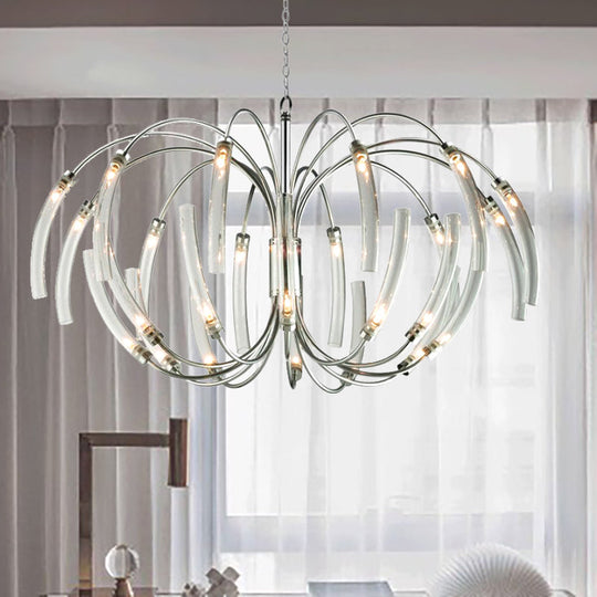 Contemporary Curved Tube Chandelier Lamp - Clear Glass 16/24 Lights Chrome Fixture 24 /