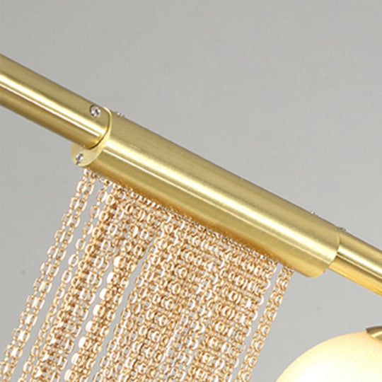Modern Golden Linear Chandelier Pendant Light With Opal Glass Shades - 6/9 Heads Hanging Fixture For