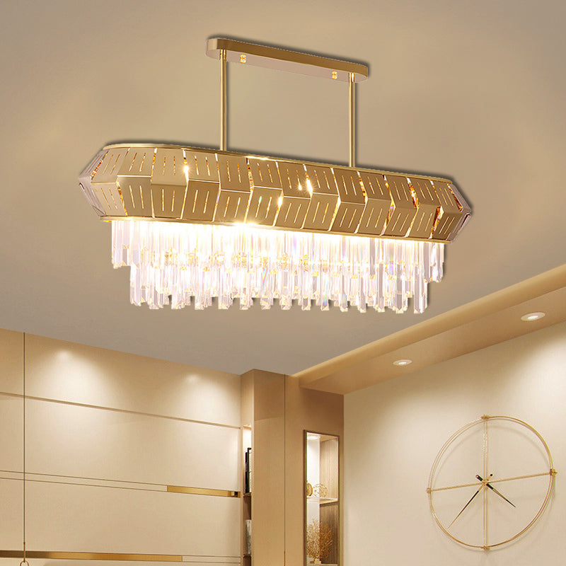 Crystal Led Linear Chandelier: Luxurious Gold Hanging Lamp For Living Room - 35.5/47 Long / 35.5