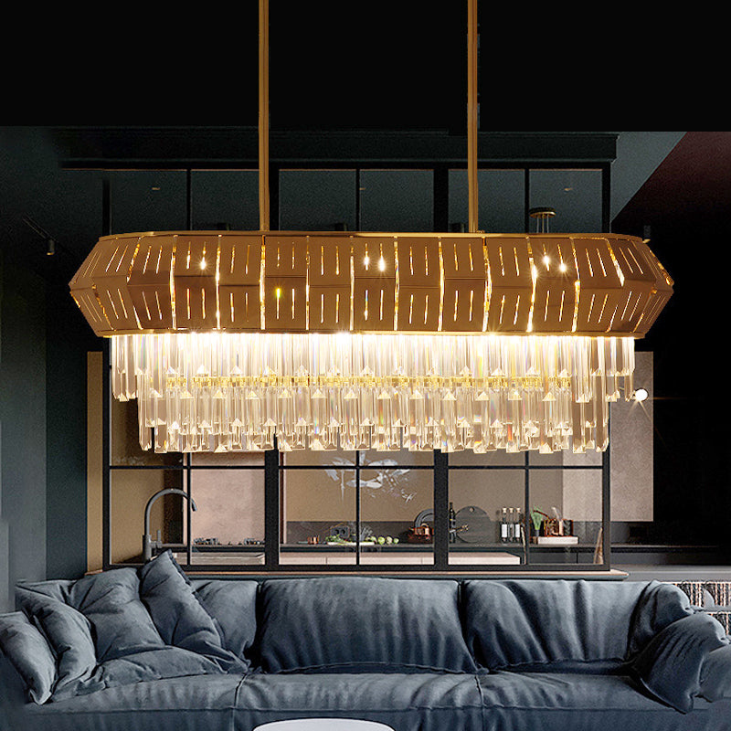 Crystal Led Linear Chandelier: Luxurious Gold Hanging Lamp For Living Room - 35.5/47 Long