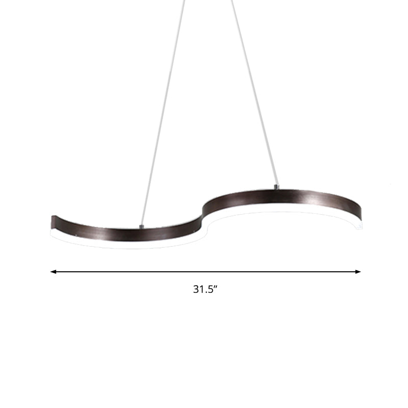 Contemporary 1-Light Chandelier - 25.5/31.5 Wide Brown S-Shaped Pendant With Acrylic Shade In