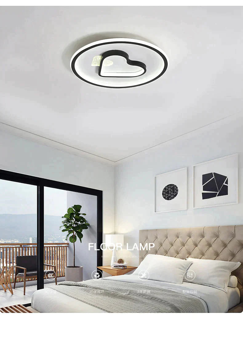Modern Minimalist Bedroom Love Led Ceiling Lamp 52Cm Black And White / Warm Light