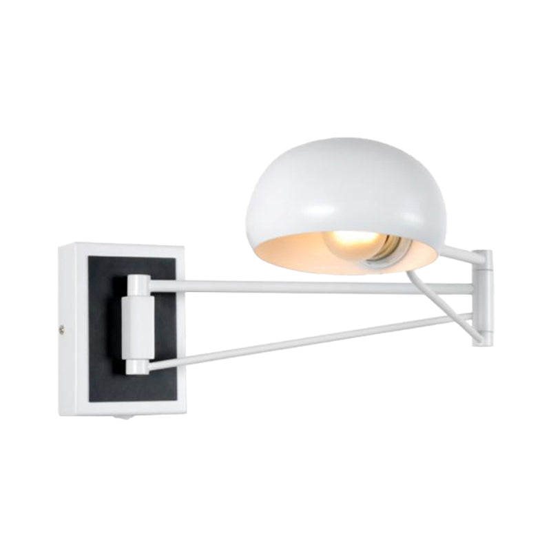 Retro Style Swing Arm Metal Wall Sconce Light With Dome Shade - Black/White Bedside Lighting