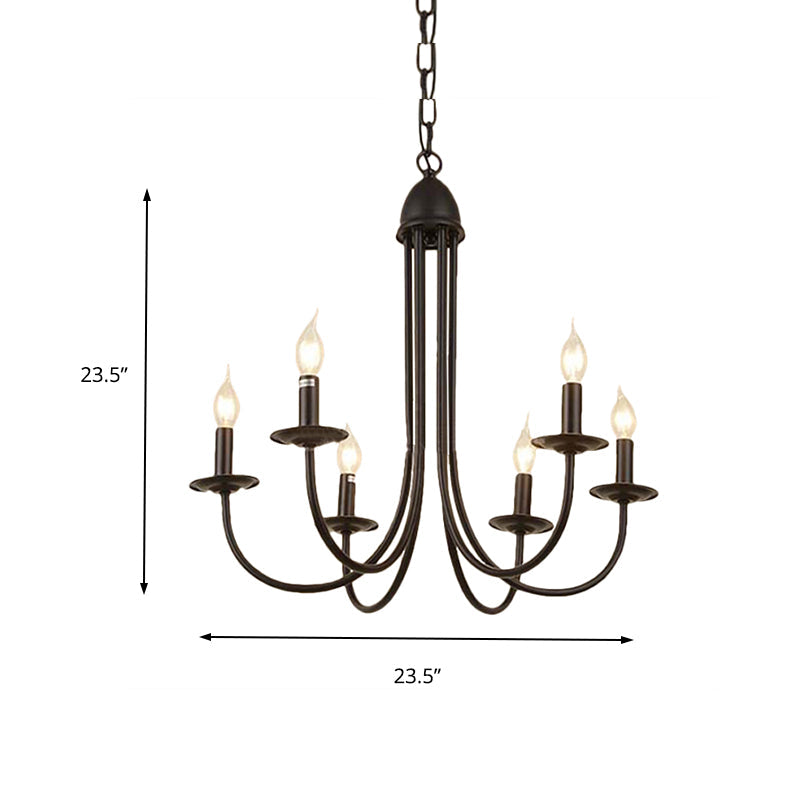 Rustic Style Bronze Iron Chandelier Light with 6/8 Heads, Bare Bulb Pendant for Dining Room, Curved Arm Design