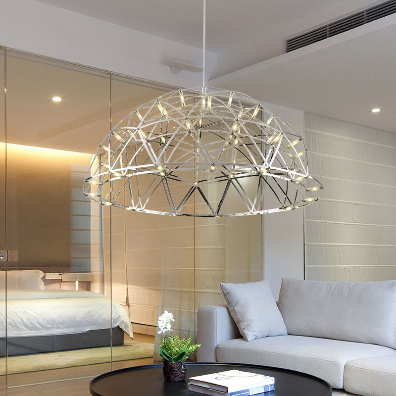 Modern Metal Led Dome Hanging Light Chandelier With Crisscrossing Triangular Pattern - 25.5 Or 31