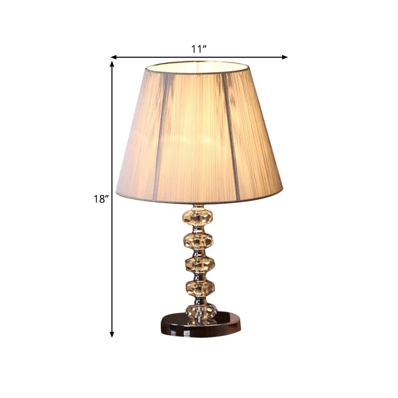 Classic Chrome Crystal Night Lamp With Round Faceted Design & Conical Fabric Shade - Ideal For