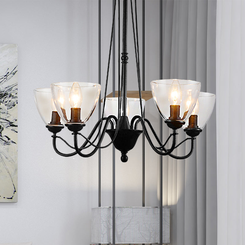 Modern Black Tapered Chandelier - 3/5/6-Light Clear Glass Pendant Light for Living Room