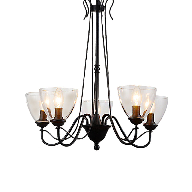 Modern Black Clear Glass Pendant Light Chandelier For Living Room - 3/5/6 Lights