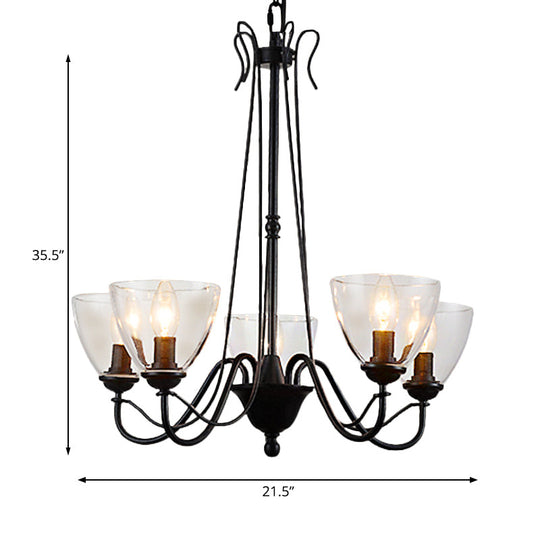 Modern Black Tapered Chandelier - 3/5/6-Light Clear Glass Pendant Light for Living Room