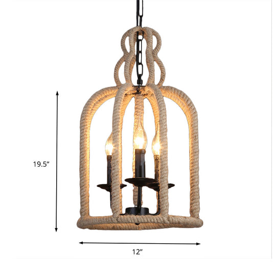 Retro Birdcage Pendant Light: 3 Heads Hanging Lamp in Brown for Dining Room