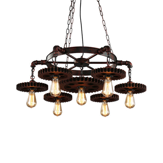 Wrought Iron Chandelier Light With Retro Design - 7 Heads Pendant Lamp For Living Room Decor In Rust