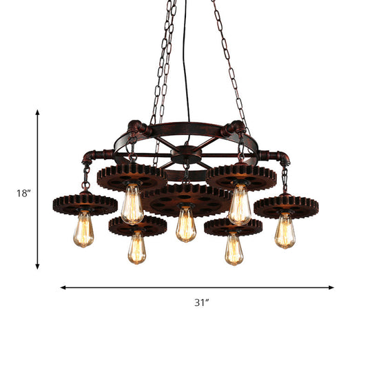 Wrought Iron Chandelier Light With Retro Design - 7 Heads Pendant Lamp For Living Room Decor In Rust