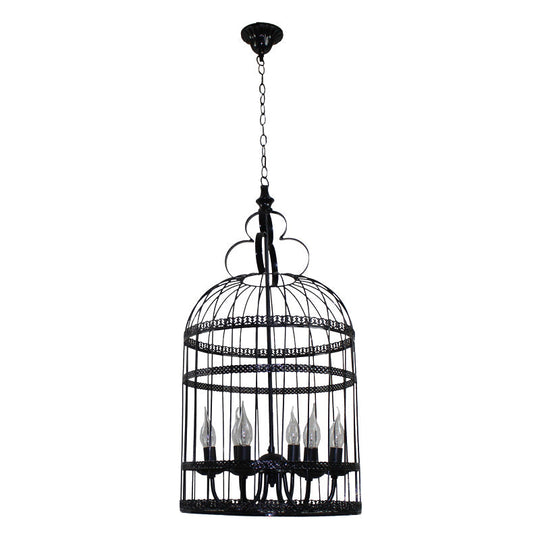 Bird Cage Hanging Light With Candle: Creative Industrial Style Chandelier For Bedroom - 3/6 Bulbs