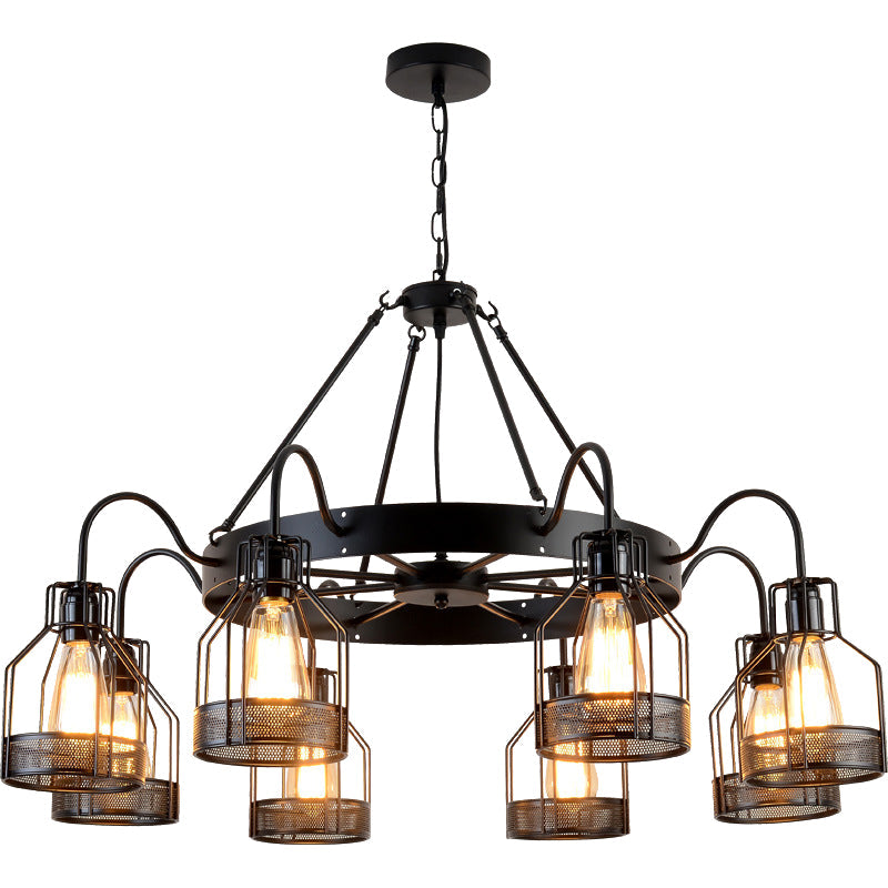 Farmhouse Black Metal Chandelier Light Fixture - 6/8 Heads Bell Hanging Lamp with Cage Style Frame