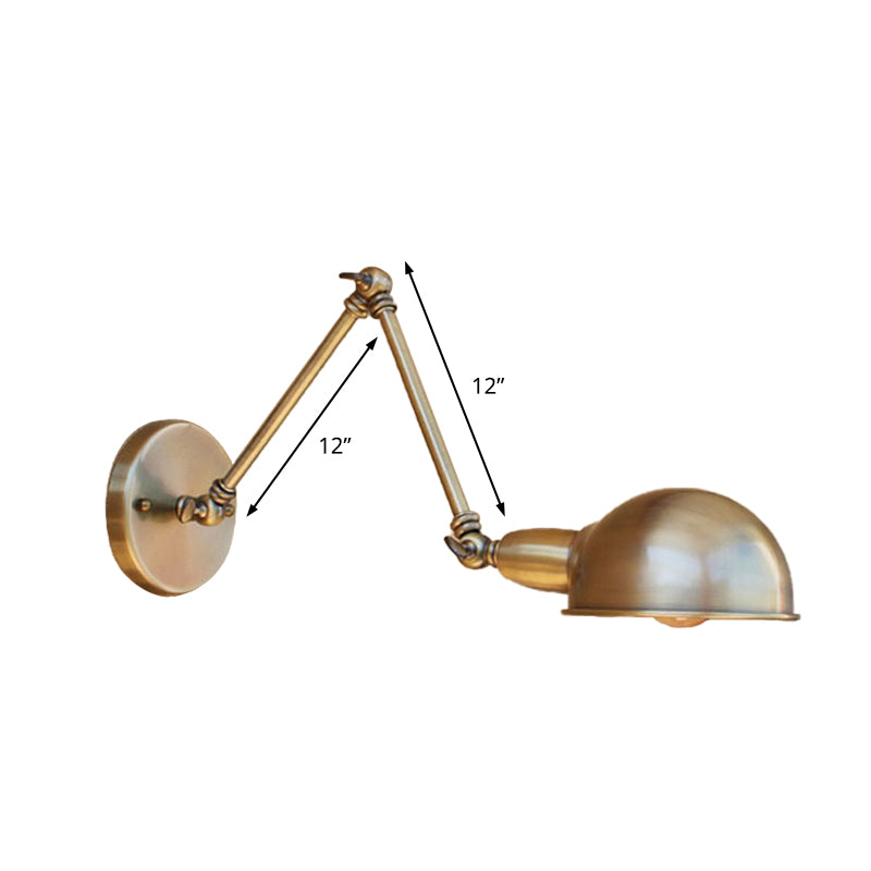 Retro Dome Wall Sconce - Brass/Chrome Swing Arm Metal Lighting For Bathroom