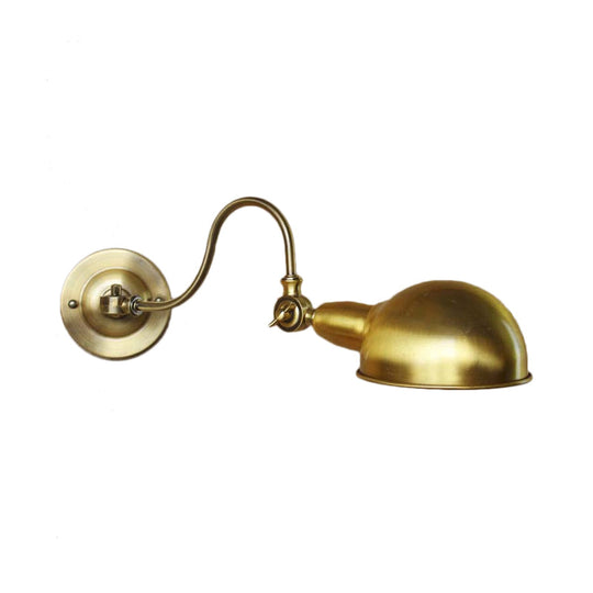Vintage Brass Wall Sconce Light With Metallic Dome Shade And Gooseneck Arm