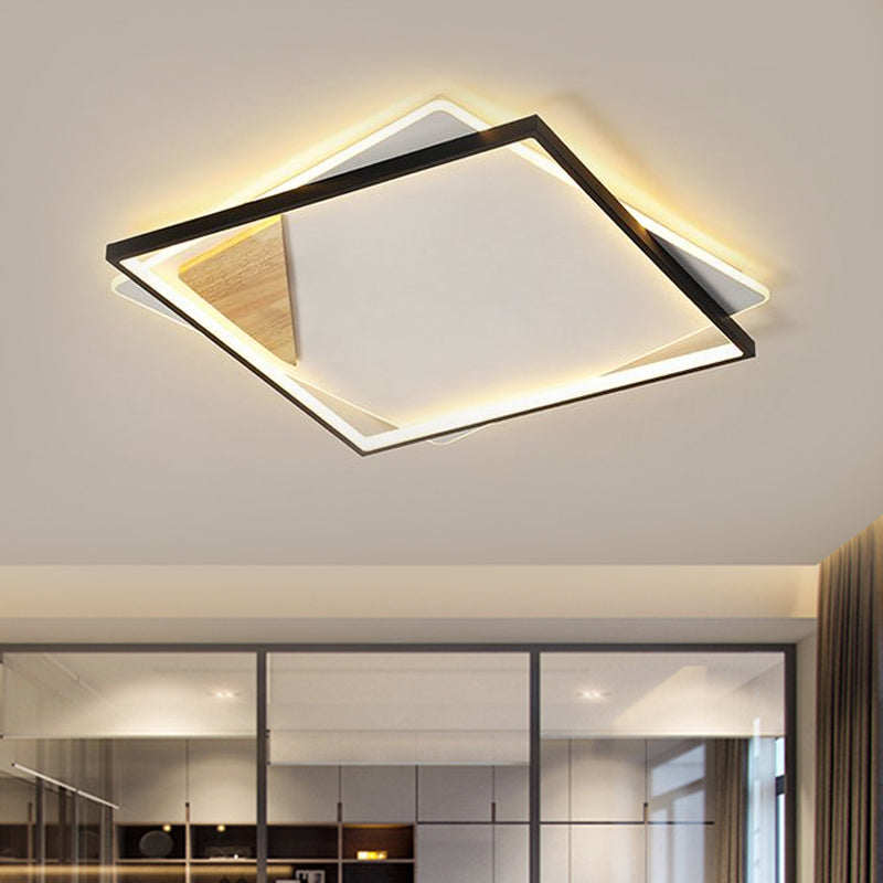 Simple Black/Grey Led Flush Mount Ceiling Light With Square Acrylic Shade Warm/White 16.5/20.5 W