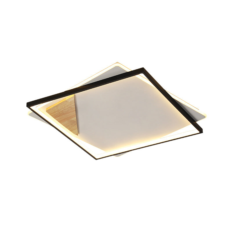Simple Black/Grey Led Flush Mount Ceiling Light With Square Acrylic Shade Warm/White 16.5/20.5 W