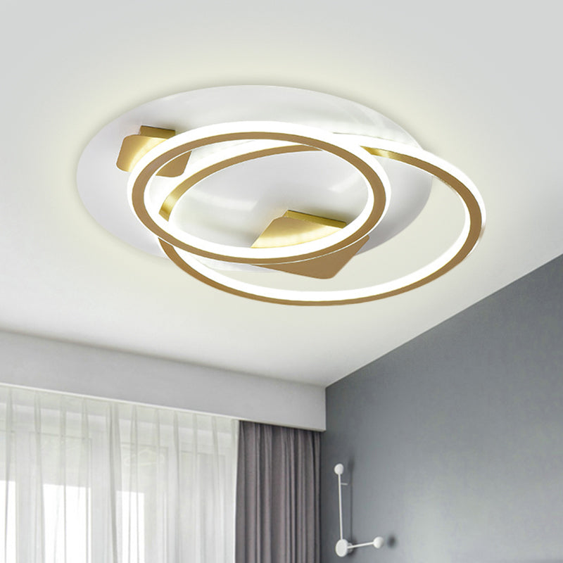 Contemporary Metallic Led Flush Light Ceiling Fixture In Gold Dual Ring Design