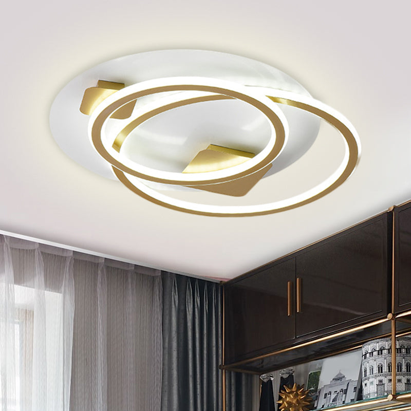 Contemporary Metallic Led Flush Light Ceiling Fixture In Gold Dual Ring Design