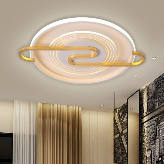 Modernist Round Metal Flushmount Ceiling Light In Gold - 16.5/20.5W Led Warm & White / 16.5