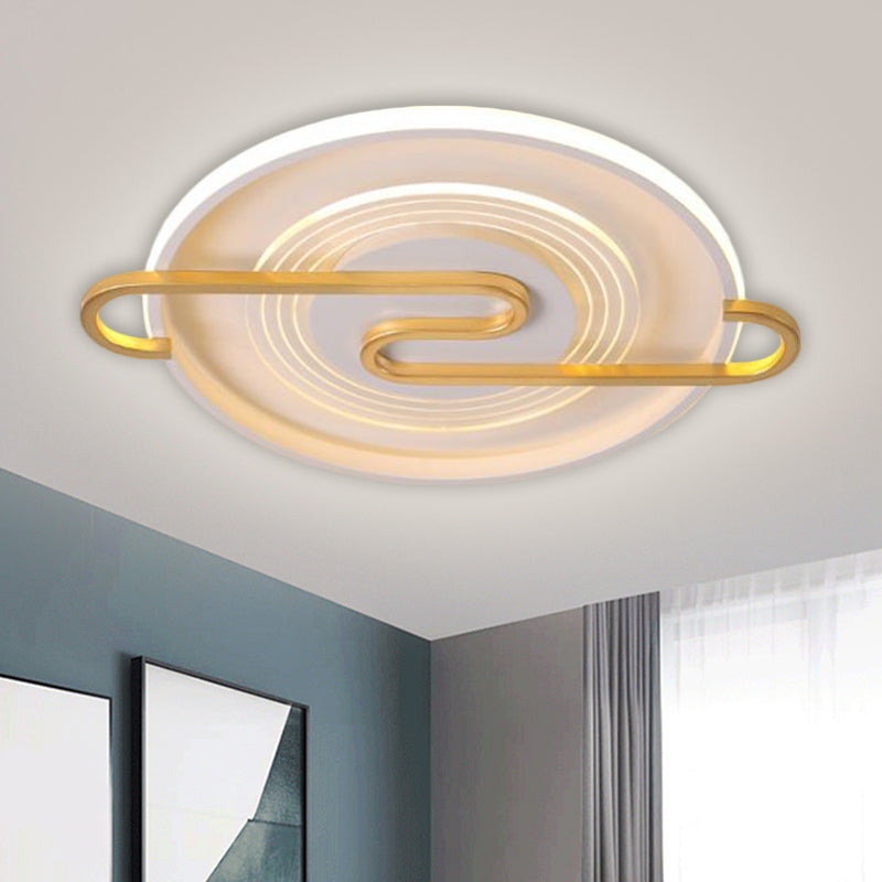 Modernist Round Metal Flushmount Ceiling Light In Gold - 16.5/20.5W Led Warm & White