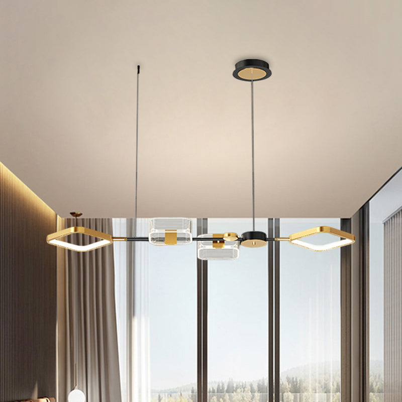 Simplicity LED Gold Ceiling Suspension Lamp for Restaurants, Square Metal Design