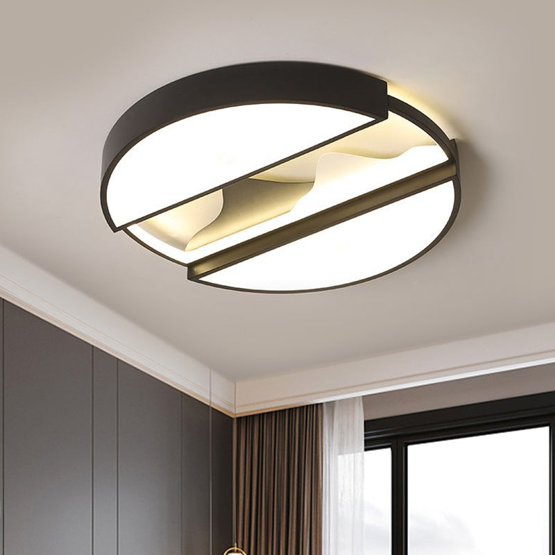 Modern Black Led Ceiling Flush Mount With Metal Shade - Warm/White Light 16.5/20.5 Wide
