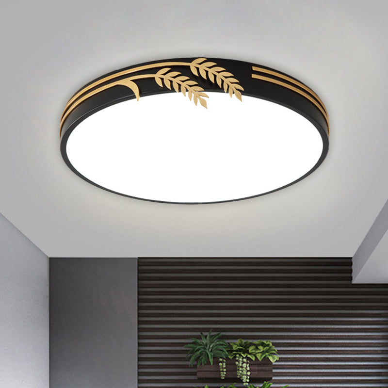 Simple Black Led Round Ceiling Light With Wheat Deco - Warm/White 16/19.5 Wide