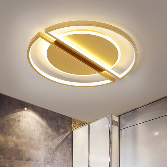 16.5/20.5 Led Bedroom Flush Mount Lamp - Simple Gold Ceiling Light With Round Shade In Warm/White /