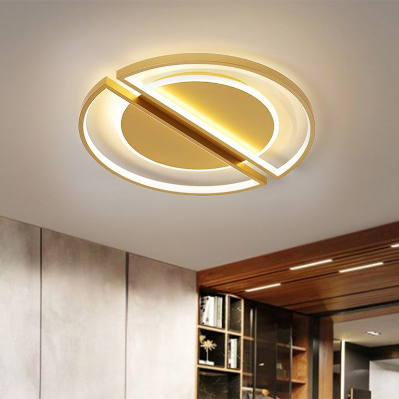 16.5/20.5 Led Bedroom Flush Mount Lamp - Simple Gold Ceiling Light With Round Shade In Warm/White