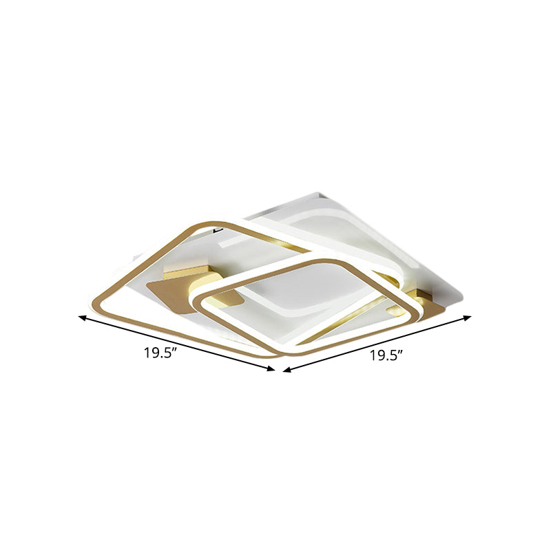 Gold Led Square Bedroom Ceiling Light - Semi Flush Mount With Metal Simplicity