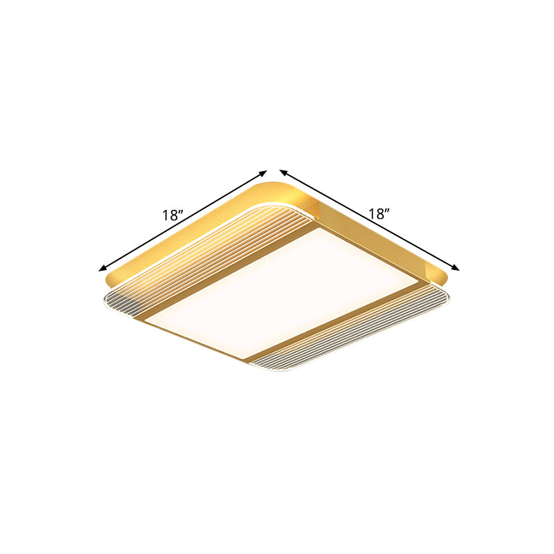 Sleek Gold Led Square Flush Mount Ceiling Light Fixture In Warm/White - 18/21.5 Width