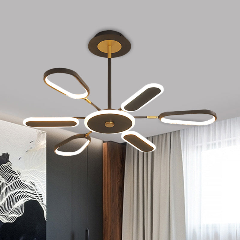 Minimalist Black Chandelier Lamp for Bedroom – 6/8 Bulbs, Ellipse Metallic Shade, Ceiling Light