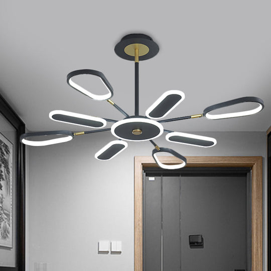 Minimalist Black Chandelier Ceiling Light With Ellipse Metallic Shade - 6/8 Bulb Bedroom Lamp