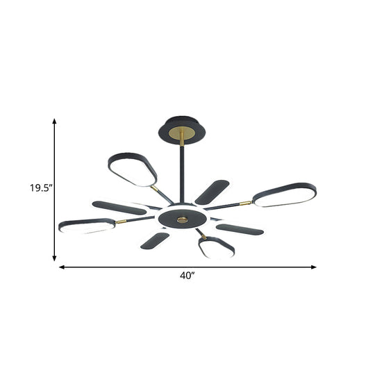 Minimalist Black Chandelier Lamp for Bedroom – 6/8 Bulbs, Ellipse Metallic Shade, Ceiling Light