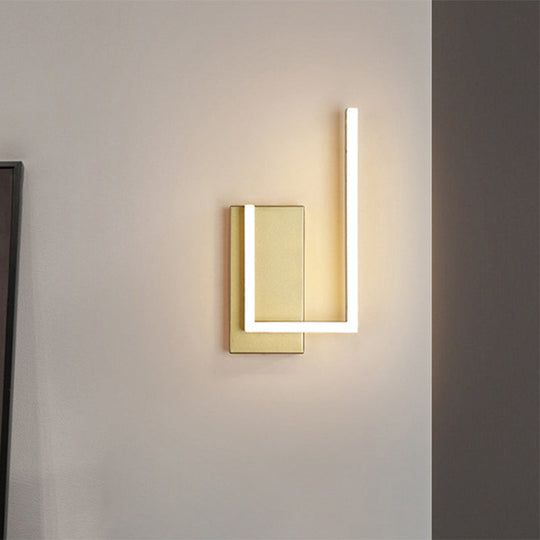 Simple Metal Led Gold Wall Sconce - Right-Angle Linear Lamp With Warm/White/3 Color Light Options /