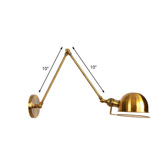 Vintage Style Swing Arm Wall Light With Brass/Copper Finish And Bowl Shade - 1-Light Mount Design