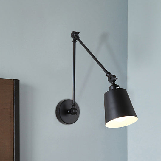 Contemporary Metallic Wall Mount Light: Adjustable Arm Black/Rust Tapered Bedroom Sconce