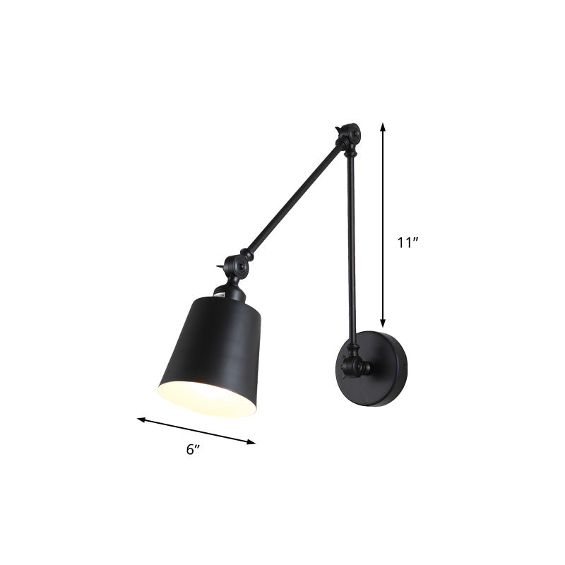 Contemporary Metallic Wall Mount Light: Adjustable Arm Black/Rust Tapered Bedroom Sconce