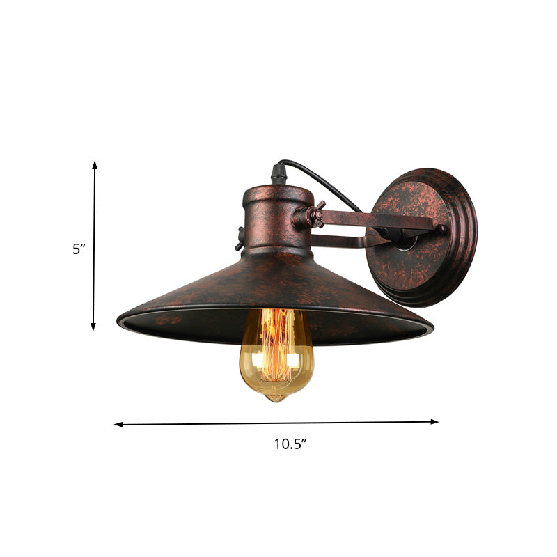 Antique Style Metallic Saucer Sconce Wall Lighting 1 Bulb Corridor Lamp In Black/Rust