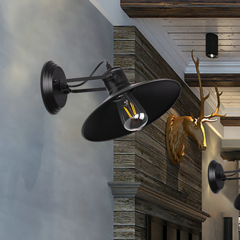 Antique Style Metallic Saucer Sconce Wall Lighting 1 Bulb Corridor Lamp In Black/Rust Black