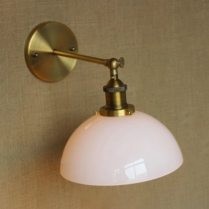 Industrial Brass Dome Wall Lamp With White/Clear/Amber Glass Sconce White
