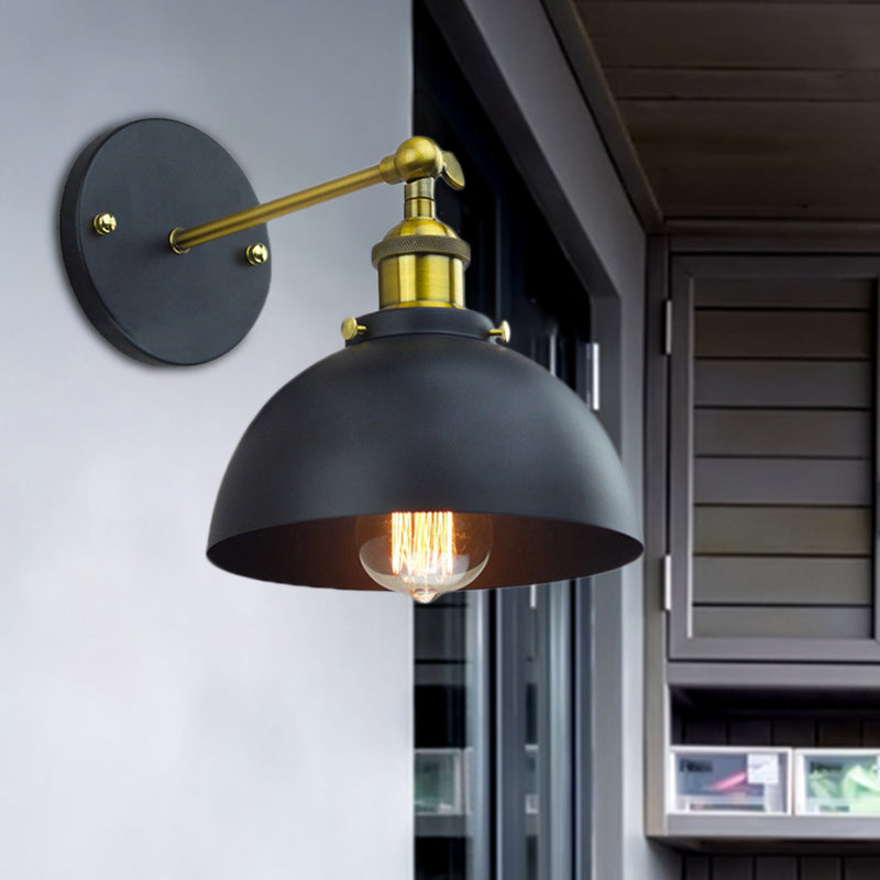 Metallic Rotatable Wall Lamp With Dome Shade For Balcony - Brass Finish Black