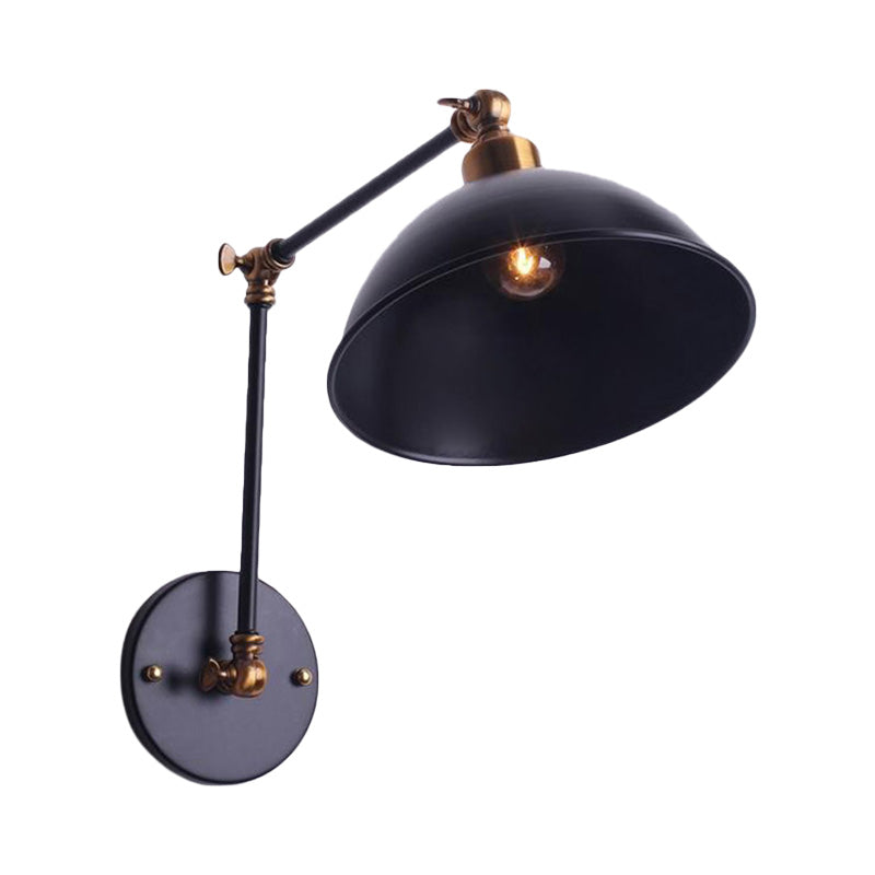 Vintage Swing Arm Wall Sconce Light With Bowl Shade - Black Metal Perfect For Stairways
