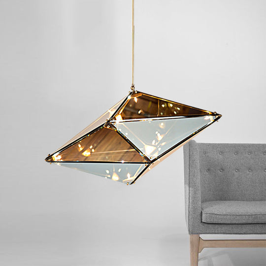 Florence - Modernist Amber/Smoke Glass Pendant Lamp | Horizontal/Vertical Diamond Amber / 23.5