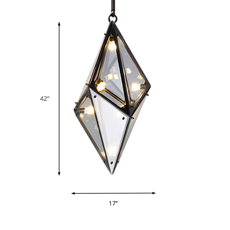 Modernist Diamond Pendant Lamp with Multi Lights - Amber/Smoke Glass - Living Room Ceiling Light - LED - 23.5"/31"/42" Wide