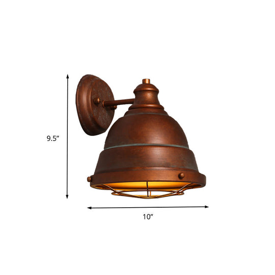 Vintage Style Wire Cage Wall Sconce With Dome Light For Staircase - Black/Weathered Copper