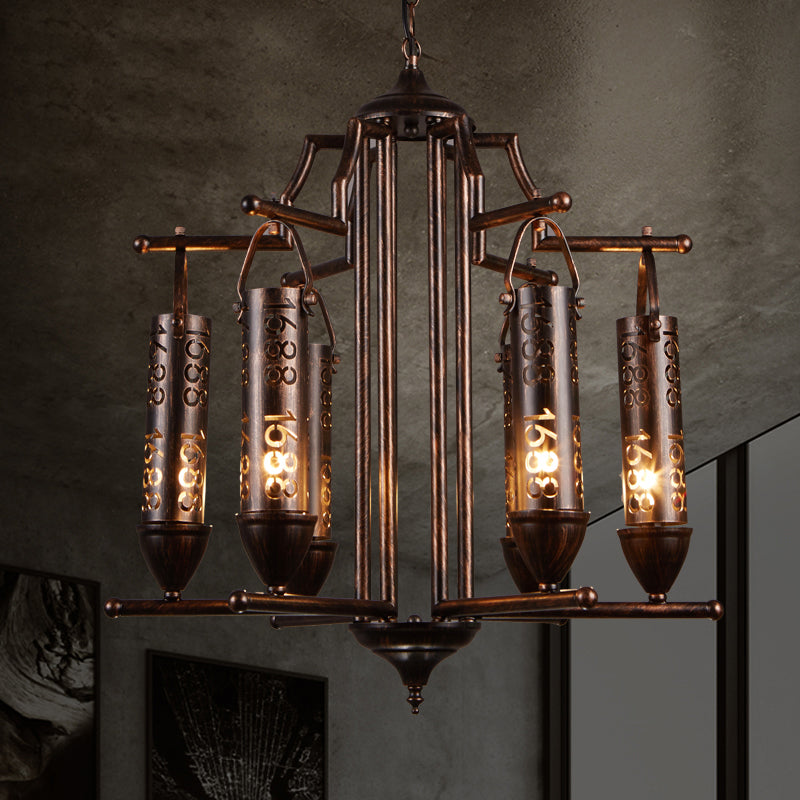 Rustic Iron Flute Hanging Light: Creative Chandelier with Number Design, Perfect for Bars