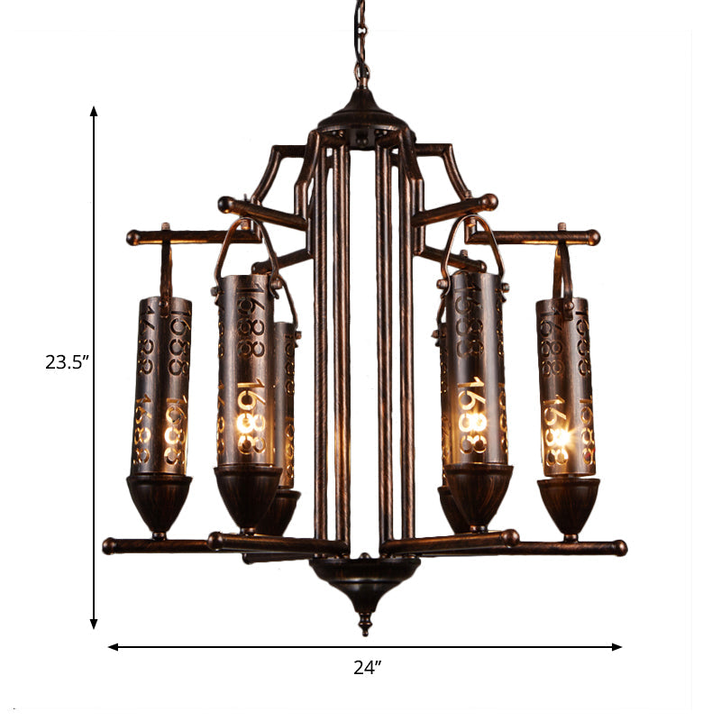 Rustic Iron Flute Hanging Light: Creative Chandelier with Number Design, Perfect for Bars